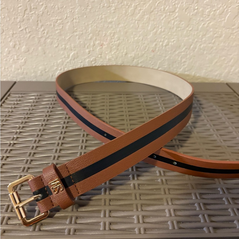 Michael Kors Tan and Black Leather Belt